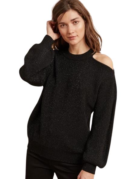 Velvet Adrienne Engineered Lurex Distressed Sweater - Black - Styleartist