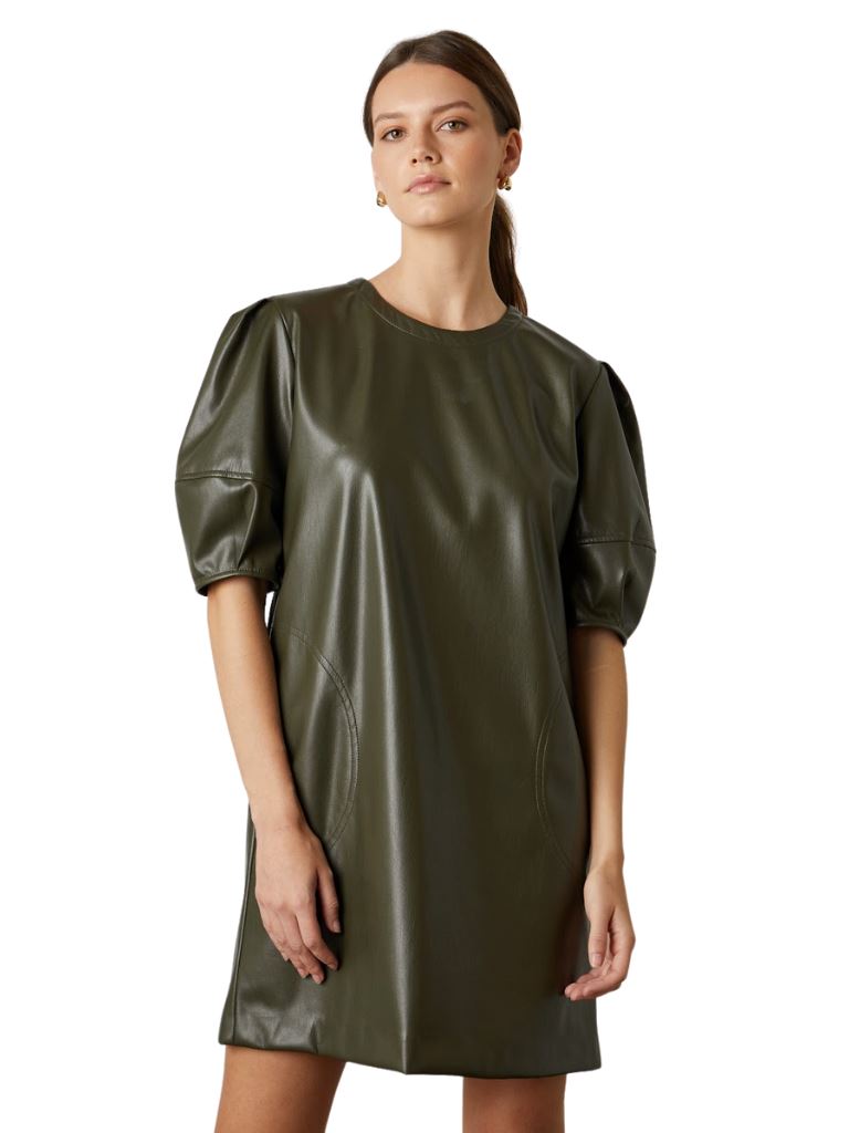 Velvet Ashlee Vegan Leather Dress - Olive - Styleartist