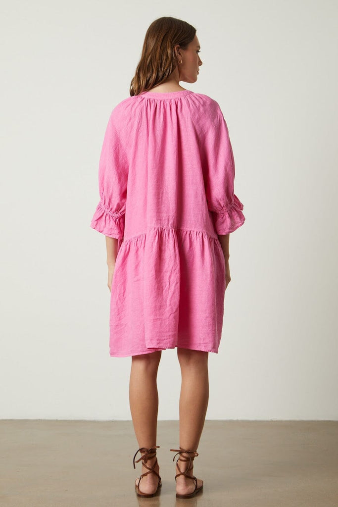 Velvet Bria 3/4 Sleeve Woven Linen Dress - Flamingo - Styleartist