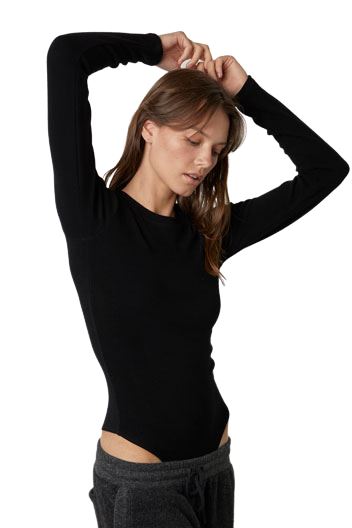 Velvet Carly Viscose Rib Long Sleeve Body Suit - Black - Styleartist