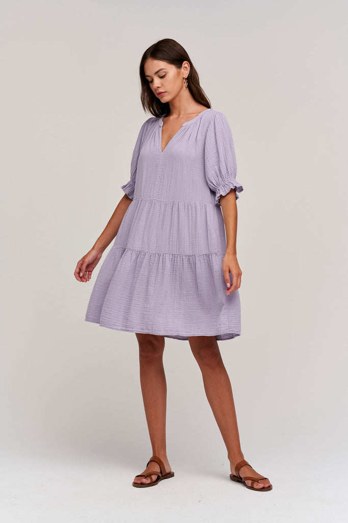 Velvet Clarissa Cotton Gauze Dress with Ruffle- Lilac - Styleartist