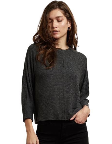 Velvet Desi Cozy Rib Long Sleeve Crewneck Sweater - Anthracite - Styleartist