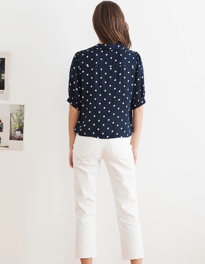 Velvet Kaden Printed Challis Short Sleeve Button Up - Polka Dot - Styleartist