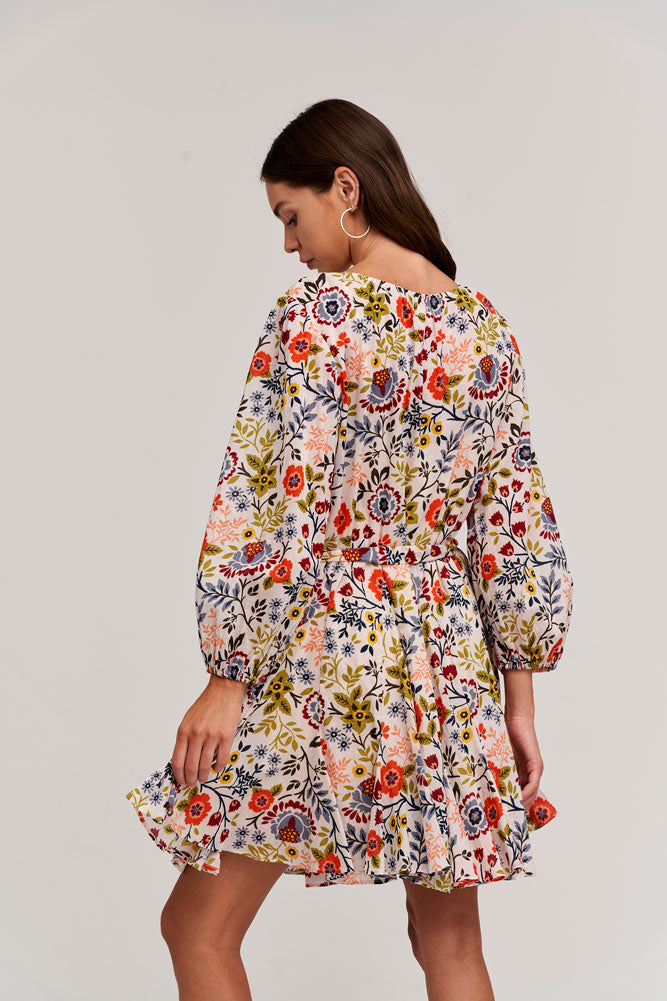 Velvet Keelin Printed Cotton Voile Short Dress- Meadow - Styleartist