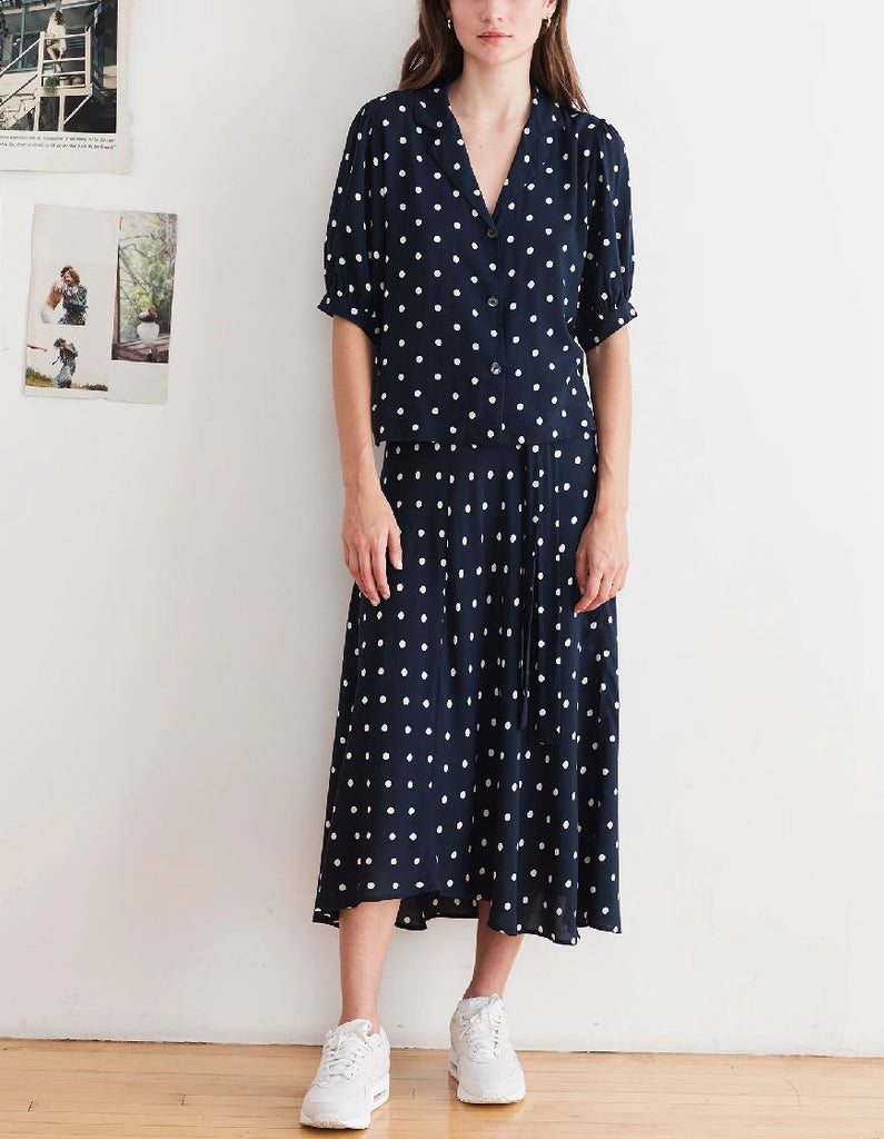 Velvet Olive Printed Challis Skirt - Polka Dot - Styleartist