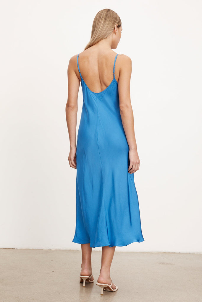 Velvet Poppy Satin Viscose Slip Dress- Blue Jay - Styleartist