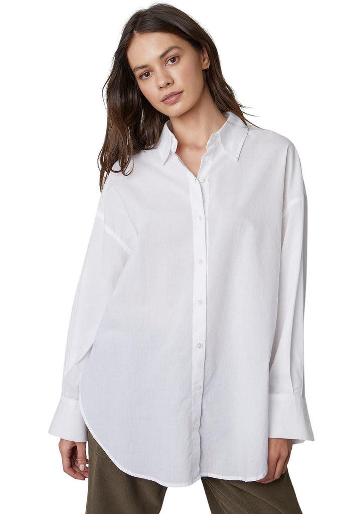 Velvet Rachel Oversize Cotton Shirt- White - Styleartist