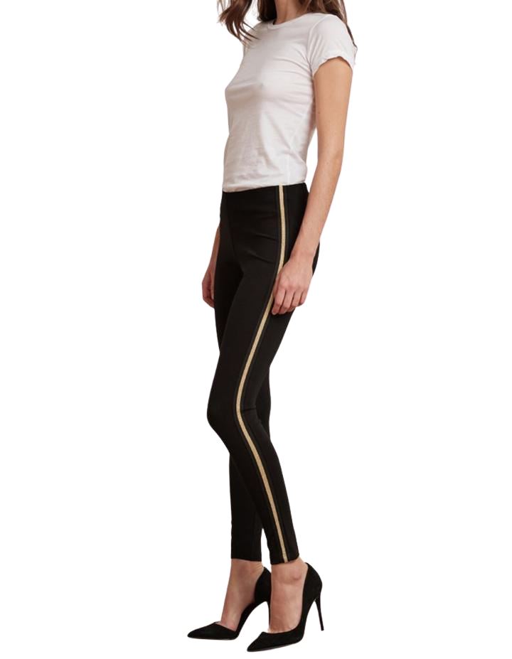 Velvet Raquel Ponti Legging Pant With Gold Side Stripe- Black - Styleartist