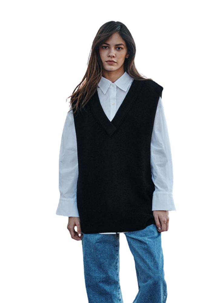 Velvet Sasha Engineered Stitches Sweater Vest- Black - Styleartist