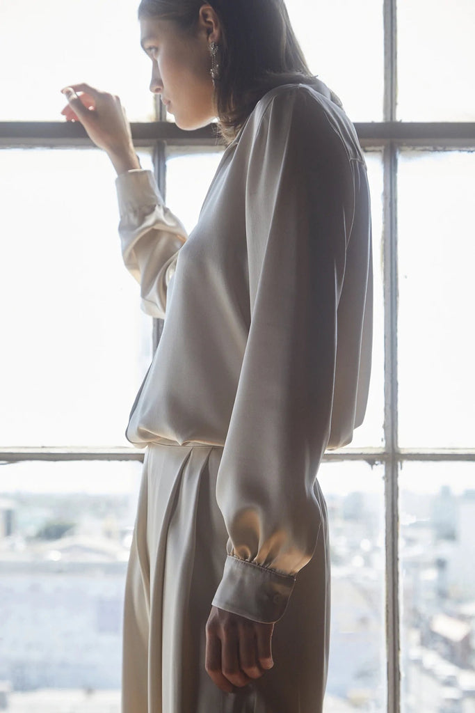 Velvet Soho Silk Charmeuse Long Sleeve Blouse - Oyster - Styleartist