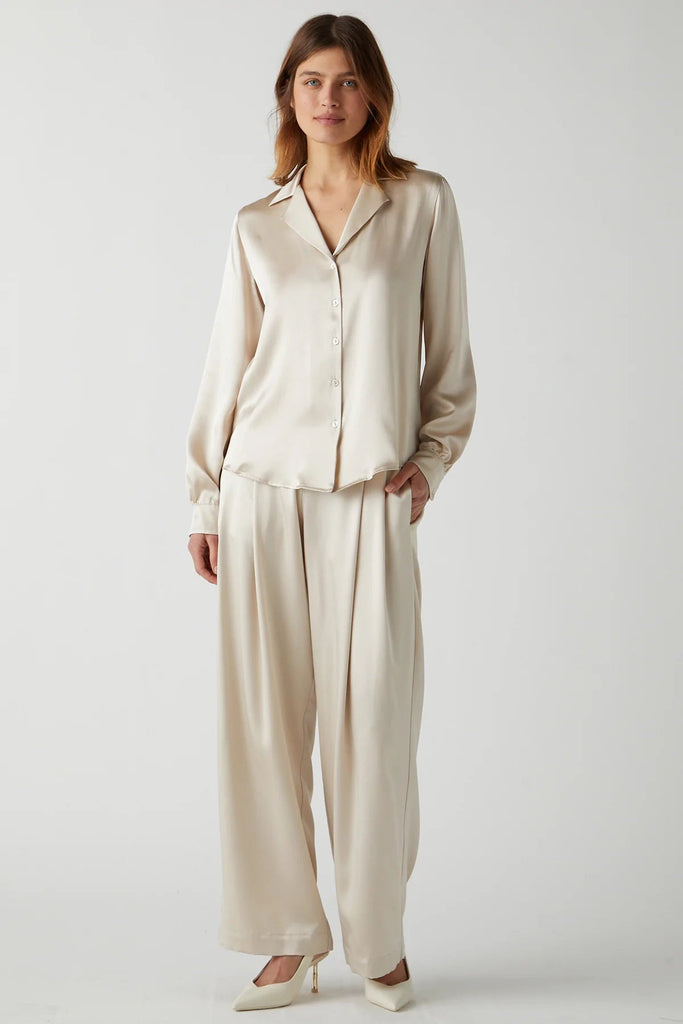 Velvet Soho Silk Charmeuse Long Sleeve Blouse - Oyster - Styleartist