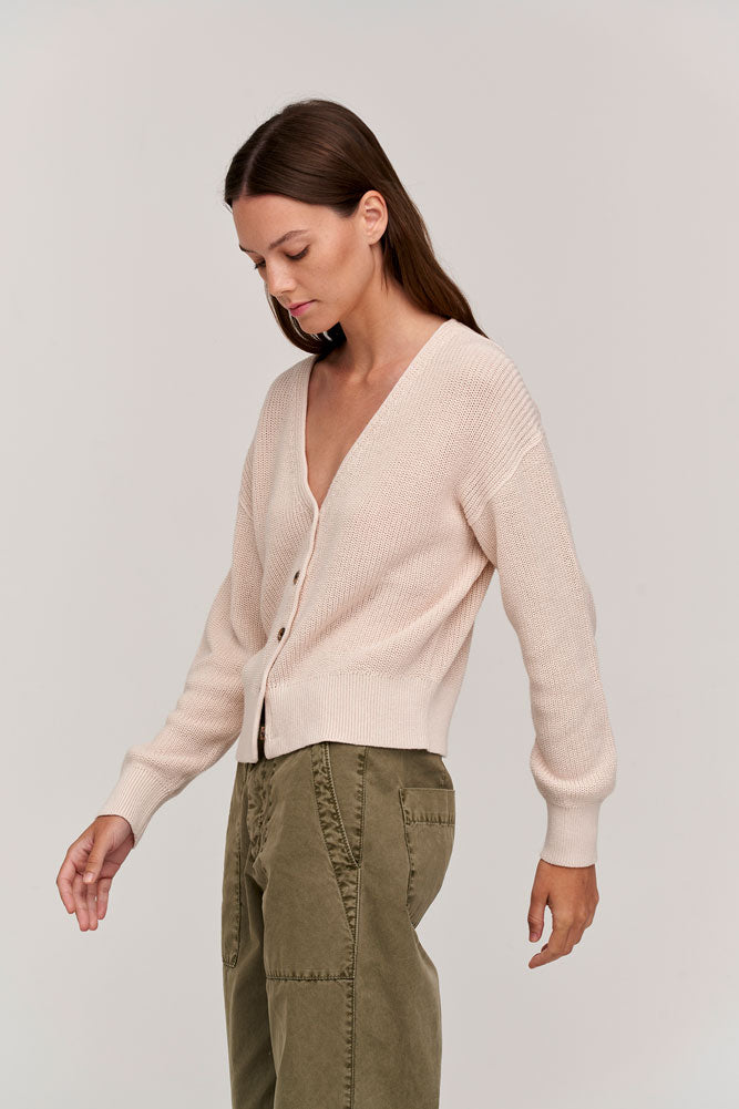 Velvet Solange Textured Cotton Cardigan- Ecru - Styleartist