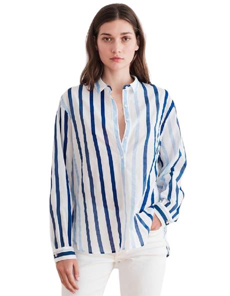 Velvet Talia Ombre Stripe Long Sleeve Blouse - Blue - Styleartist
