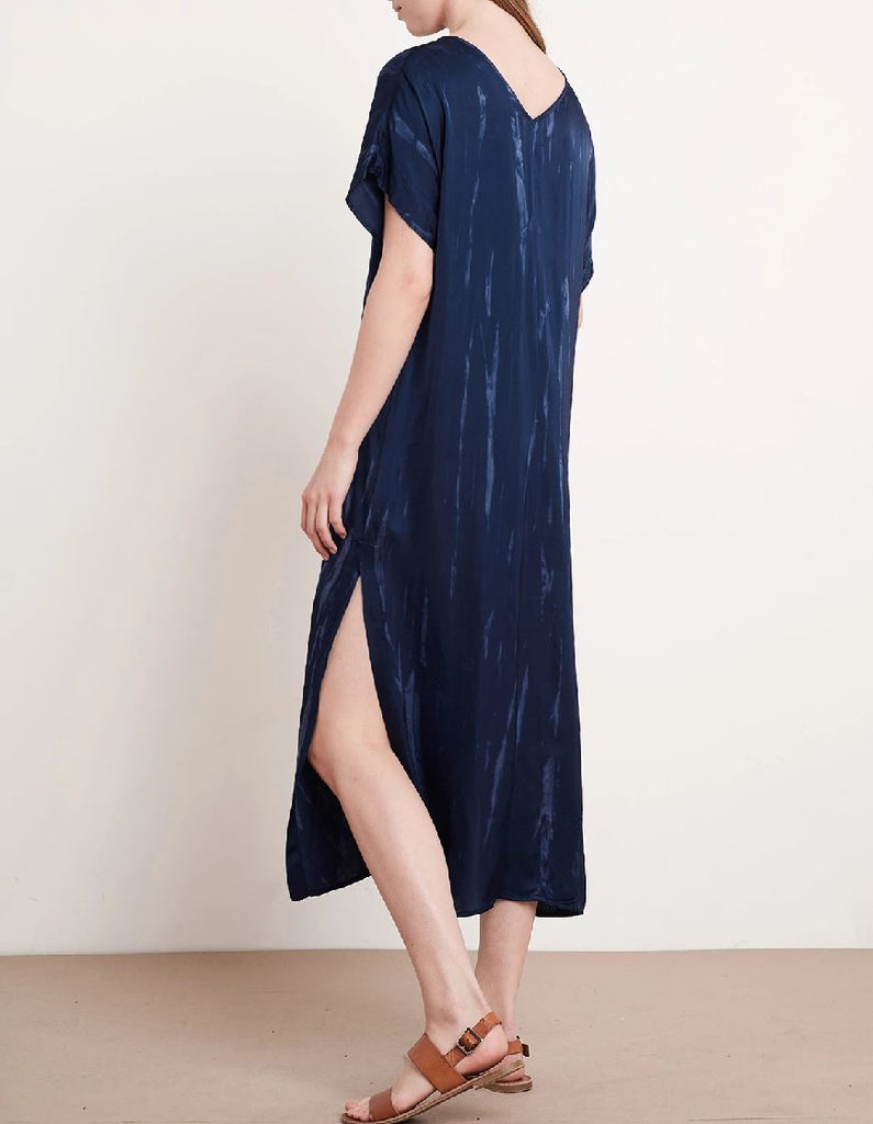 Velvet Valerie Tie Dye Satin Short Sleeve Dress - Navy - Styleartist