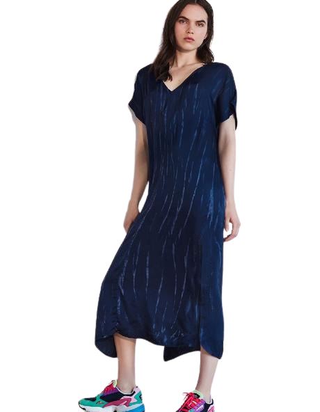 Velvet Valerie Tie Dye Satin Short Sleeve Dress - Navy - Styleartist