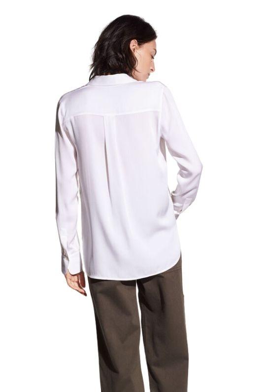 Vince Slim Fitted Stretch Silk Blouse - Optic White - Styleartist