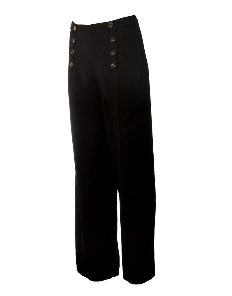 Wide Leg Button Front Sailor Dress Pant - Black - Styleartist