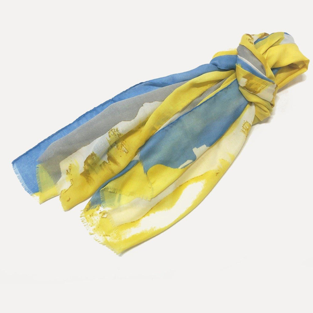 Yellow and Blue Watercolour Oblong Scarf - Styleartist