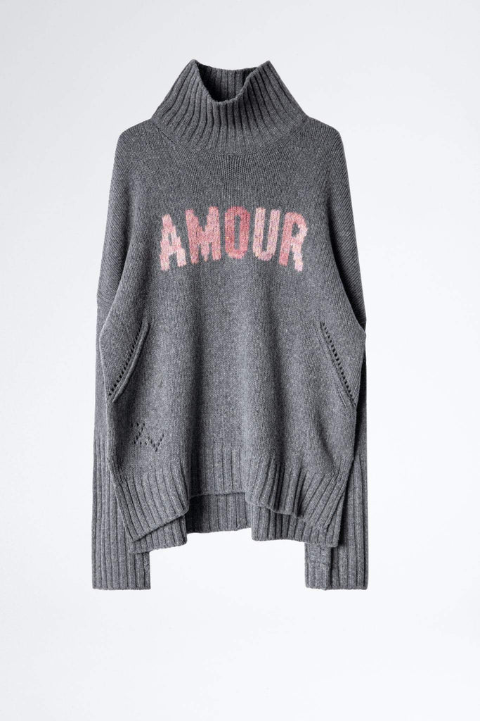 Zadig & Voltaire Alma Amour Oversize Turtleneck Sweater- Grey - Styleartist