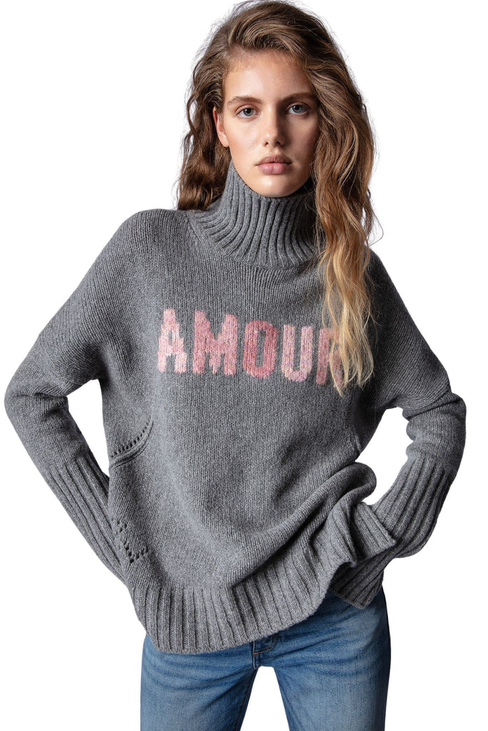 Zadig & Voltaire Alma Amour Oversize Turtleneck Sweater- Grey - Styleartist