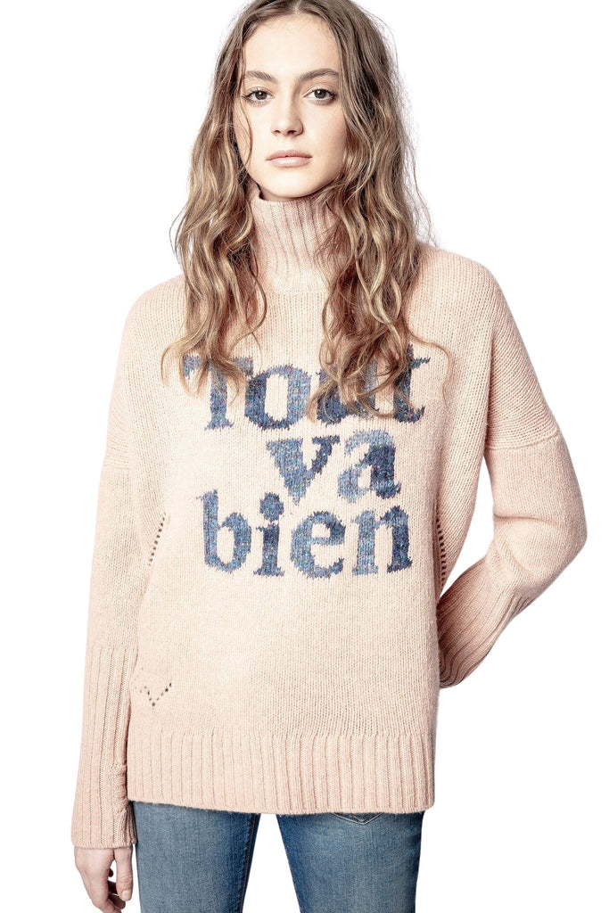 Zadig & Voltaire Alma Tout Va Bien Merino Turtleneck Sweater- Pink - Styleartist