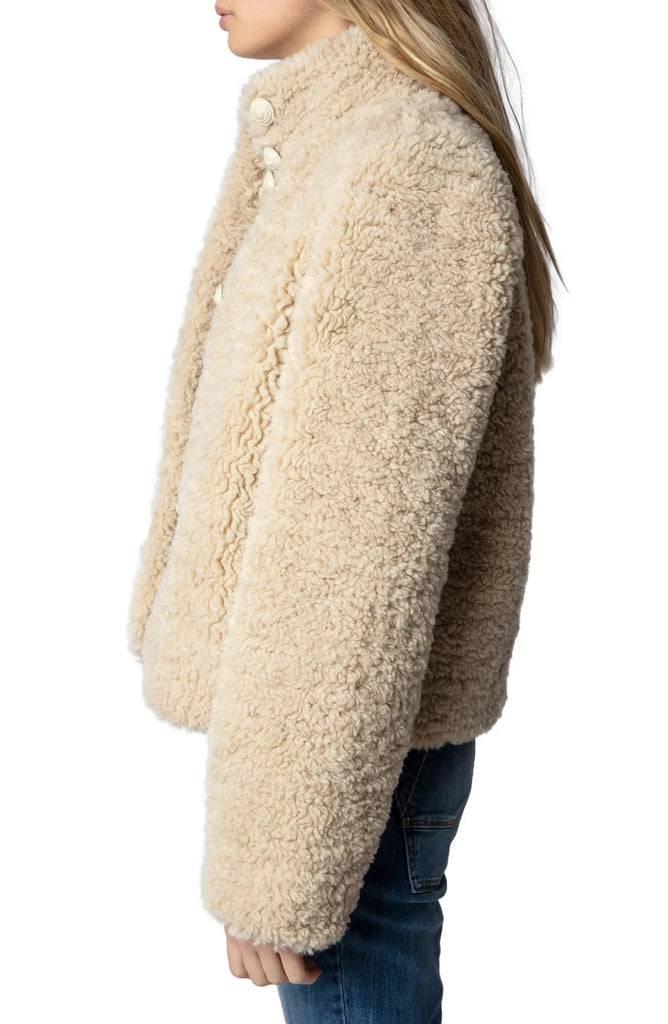 Zadig & Voltaire Fino Soft Curly Faux Fur Teddy Jacket - Mastic - Styleartist