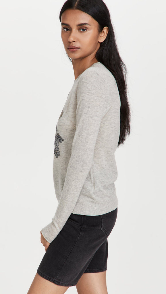 Zadig & Voltaire Miss Tina Skull Long Sleeve Cashmere Sweater - Grey - Styleartist