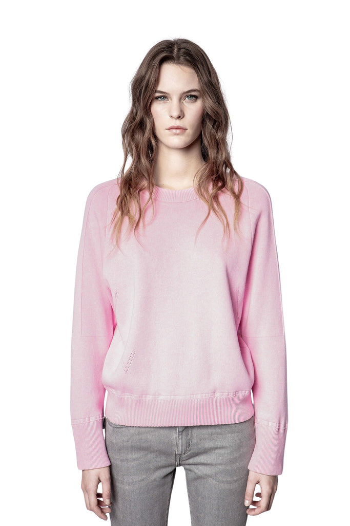 Zadig & Voltaire Montana Crew Neck Smooth Knit Cotton Sweater- Rose - Styleartist