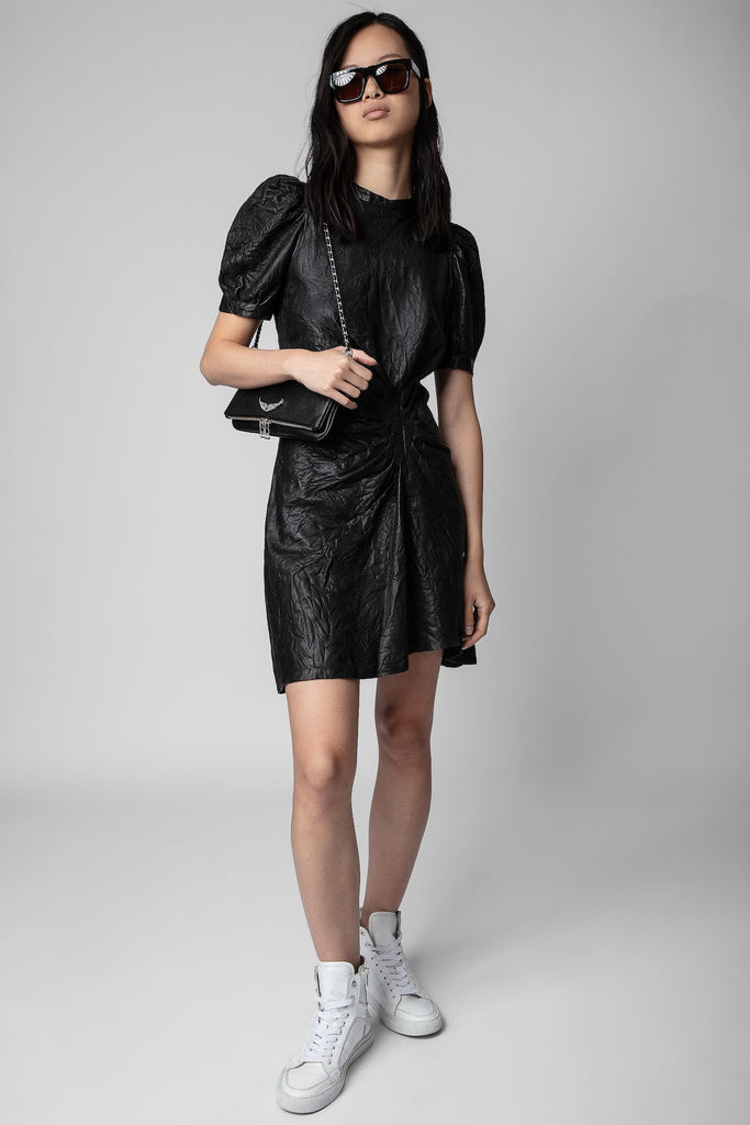 Zadig & Voltaire Rixe Creased Leather Dress - Noir - Styleartist