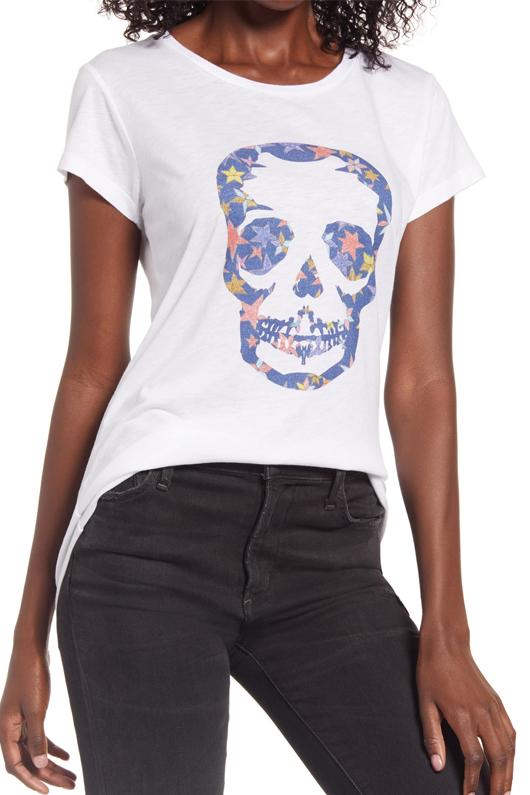 Zadig & Voltaire Skinny Print Skull Modal T Shirt - White - Styleartist