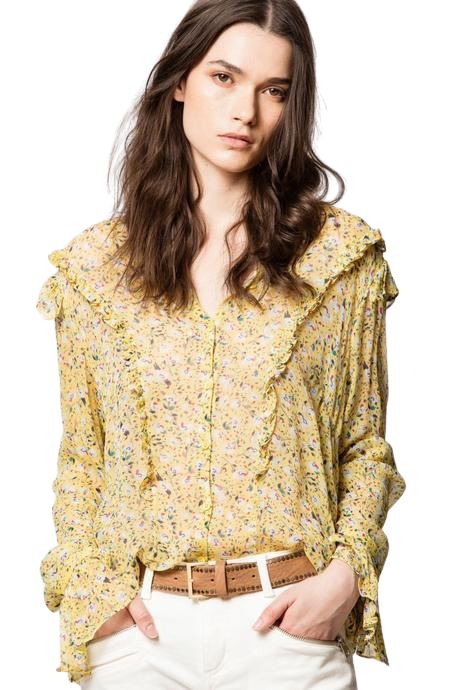 Zadig & Voltaire Tweet Anemone Ruffle Printed Blouse - Yellow - Styleartist